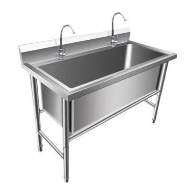 Imagem de Pia utilitária de tigela única independente de aço inoxidável, 1 compartimento de pia comercial com dreno e torneira, pia de garagem industrial para restaurante, oficina (80 cm/31,5 pol.)