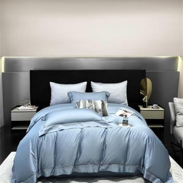 Imagem de Conjunto de cama de algodão bordado em cor sólida, composto por capa de edredom, lençol de baixo, lençol de baixo com elástico e fronhas, cor 2, lençol de baixo com elástico de 1,5 m.