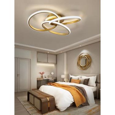 Imagem de Luminária de teto LED moderna com controle remoto, dimerizável e econômica, design criativo em espiral para sala de estar, quarto, cozinha, mesa de jantar e escritório (Dourada, 42 cm).