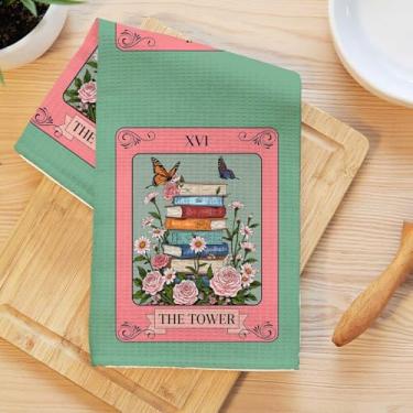 Imagem de Toalhas de cozinha com tema de tarô de livro, toalha de mão macia absorvente, panos artísticos de waffle para cozinha, banheiro, sala de estar, casa, presentes de tarô para mulheres, mãe, tia, amante