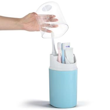 Imagem de Johehe Organizador de escova de dentes com tampa, 4 compartimentos para porta-escovas de dentes de banheiro, design à prova de poeira, com montagem na parede, suporte de escova de dentes elétrico e