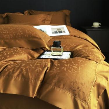 Imagem de Jogo de cama em jacquard de algodão acetinado, macio e sedoso, com capa de edredom, lençol de baixo e elástico, 4 peças, tamanho queen.