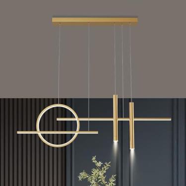 Imagem de Lustre pendente LED moderno para interiores, com intensidade regulável, ideal para cozinha, sala de estar, sala de jantar e escritório (dourado, 120 cm).