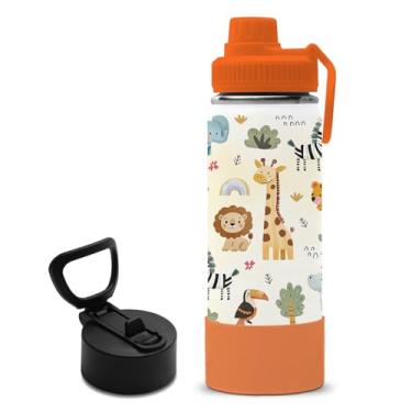 Imagem de Presentes de animais para crianças – Garrafa de água de zoológico de animais com tampa de palha, garrafa de água infantil isolada de aço inoxidável, à prova de vazamento, livre de BPA, copo de girafa