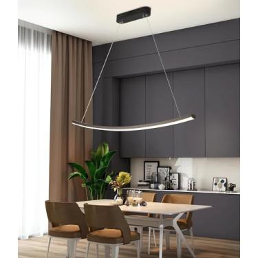 Imagem de Luminária pendente LED regulável com controle remoto - Luminária de teto moderna e ajustável para sala de jantar e cozinha, iluminação de mesa simples com altura ajustável.