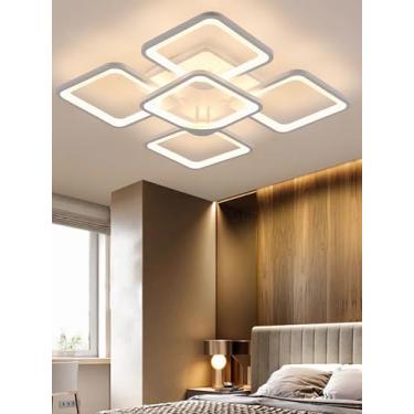 Imagem de Luminária de teto LED moderna, dimerizável e com controle remoto, com lâmpada de teto embutida em acrílico, ideal para iluminação de teto em quartos, escritórios, salas de jantar e outros am