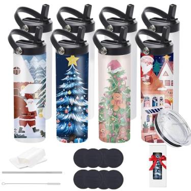 Imagem de MICLAXYS Copos de sublimação a granel, copos planos de sublimação de 590 ml, copos brancos de aço inoxidável retos magros com caixa individual (8, tampa A)