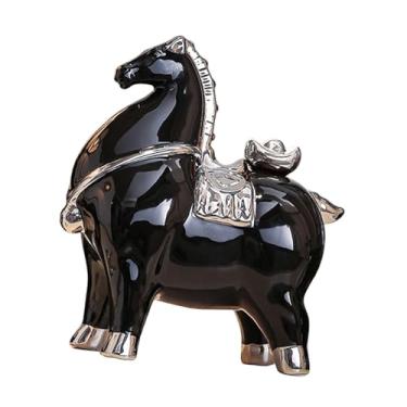 Imagem de Generic Estatueta de Cavalo para Mesa, Decoração Feng Shui, Escultura de Cavalo para Lareira, Quarto, Armário, Centro de Mesa, Estante de Livros, Cavalo Preto Prateado