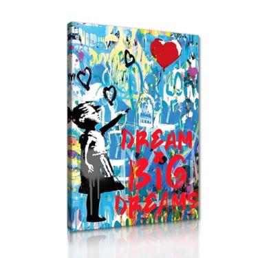Imagem de MAMAGO Banksy Street Wall Art Balloon Girl Dream Big Dreams Pop Art Canvas Print Iconic Street Art Decoração de parede para sala de estar quarto emoldurado pronto para pendurar - 30,5 x 40,6 cm