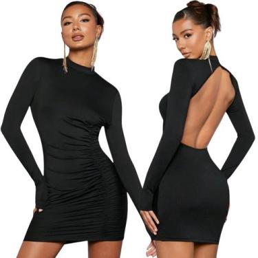 Imagem de Vestido Curto Manga Longa Costas Nua Suplex Premium Moda Gringa - Swis