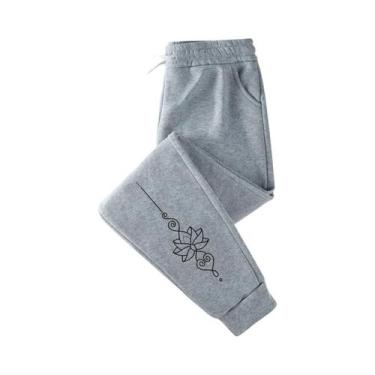Imagem de Calças Jogger De Inverno Femininas Em Fleece Com Estampa De Lótus, Cal