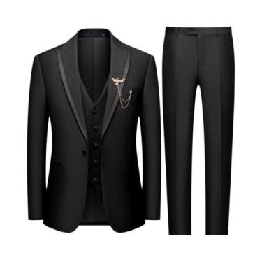 Imagem de Conjunto De Terno Masculino Slim Fit Preto De 3 Peças Elegante Formal 