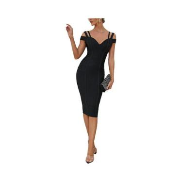 Imagem de Vestido Midi Bandage Preto Sem Costas Para Mulheres, Elegante, Bodycon