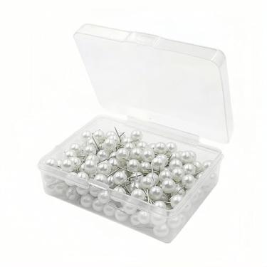 Imagem de RyanDesign 200 peças de pinos de cabeça de pérola, tachas decorativas de mapa de bola de pérola com caixa de armazenamento de plástico, pinos de pérola branca para casamento, artesanato, costura