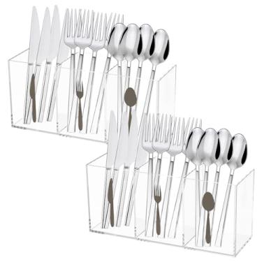 Imagem de Organizador de talheres de acrílico, suporte de utensílios de talheres, 3 seções, garfo, colher, caixa de armazenamento de utensílios de mesa para bancada de cozinha, sala de jantar, armário