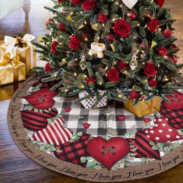 Imagem de Saia de árvore de dia dos namorados 91 cm, preto e branco, xadrez buffalo, coração, árvores, tapete para o dia dos namorados, decoração interna e externa