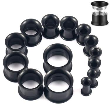Imagem de Kwoencxi 6G-14 mm alargador duplo alargador túneis plug para orelha kit de alongamento de orelha aço inoxidável cirúrgico preto calibre brinco lóbulo túnel extensor 6G 4G 2G 00G 00G 4mm 6mm 8mm 10mm