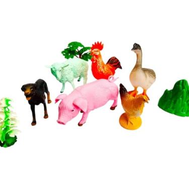 Imagem de Kit 6 Animais Fazenda Coloridos Vegetação Brinquedo Educativo Infantil Plástico Resistente Figuras Realistas Crianças A Partir 3 Anos