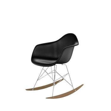 Imagem de Cadeira De Balanço Eames Com Braço Preta  Base Em Metal E Madeira