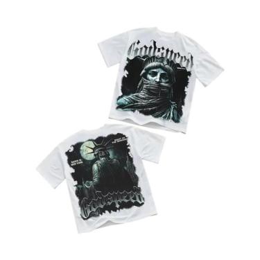 Imagem de Camiseta Masculina De Verão Com Estampa Da Estátua Da Liberdade E Lua,