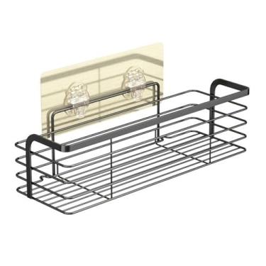 Imagem de Organizador de chuveiro autoadesivo, organizador de chuveiro de aço inoxidável espesso para chuveiro interno, prateleiras de chuveiro de metal sem perfuração para banheiro e banheiro (preto)