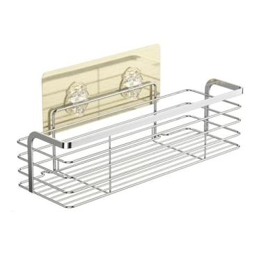 Imagem de Organizador de chuveiro autoadesivo, organizador de chuveiro de aço inoxidável espesso para chuveiro interno, prateleiras de chuveiro de metal sem perfuração para banheiro e banheiro (prata)