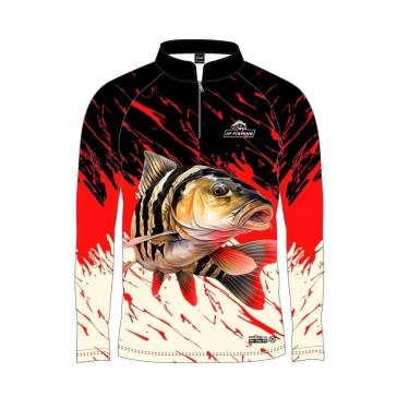 Imagem de Camiseta Pesca Masculina LCK JP Fishing UV30+ Vermelho Piau