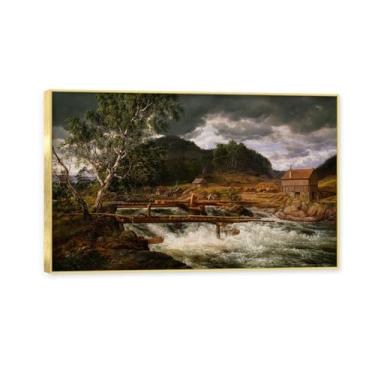 Imagem de NHLDZYH Moldura dourada. Reprodução de arte de alta qualidade J.C. Dahl Pintura de paisagem romântica Imagem em tela emoldurada Presente elegante para conhecedores de arte. (Paisagem 44). 80 x 130 cm.