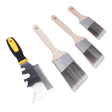 Imagem de SUNGOOYUE Pincel de Pintura, 4 Peças, 2 Polegadas, 2,5 Polegadas, Escovas Angulares, Cabo Curto e Longo Com Pente de Escova de Aço para Pintura Acrílica, Armários, Portas e Paredes