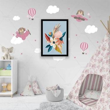 Imagem de Quadro Decorativo Flores Coloridas 45x34Cm Moldura Preta