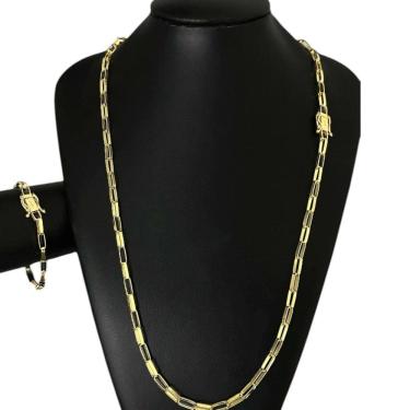 Imagem de Cordão Tijolinho Alongado 5Mm - Banhado A Ouro 18K