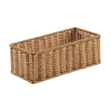 Imagem de Wswqop Cesto Organizador com Efeito Rattan, Bandeja para Perfumes, Retangular, Estilo Vintage, para Quarto, Casa, Bar, Mesa de Centro, L, Tamanho real