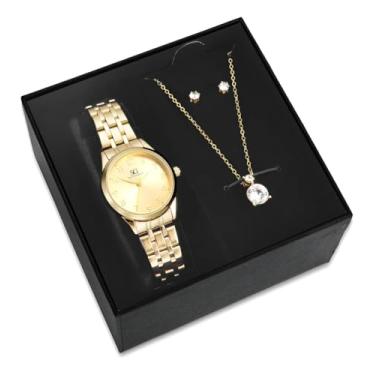 Imagem de Saint Germain Kit Relógio, Colar e Brincos Femininos, Pulseira Metal, Mostrador 34mm, Movimento Quartzo, Kit Joias