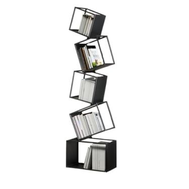 Imagem de CFGH6FDF Estante criativa de canto prateleira de armazenamento de chão sala de estar moderna simples canto de ferro prateleira de livro independente (preto)