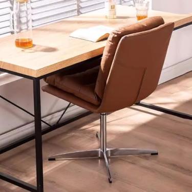 Imagem de Cadeira de escritório para mesas sem rodas, cadeira acolchoada com pernas cruzadas, cadeira giratória para escritório em casa, poltrona confortável e macia cadeira de computador ajustável em altura