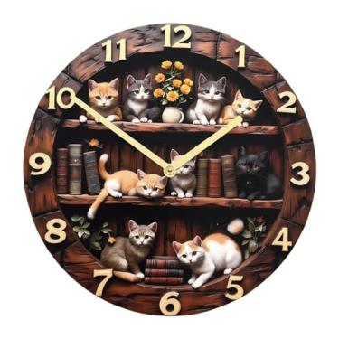 Imagem de IEUDNS Relógio de parede decorativo com estampa de gato, estilo vintage, com numerais arábicos, moderno, para cafeterias e bares, Sx3 20cm