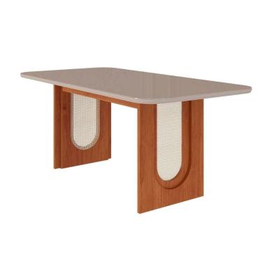 Imagem de Mesa Multiuso Cozinha Valentina c/ Tampo Madeirado c/ Vidro 180x90cm Cinamomo/Off White - Cimol
