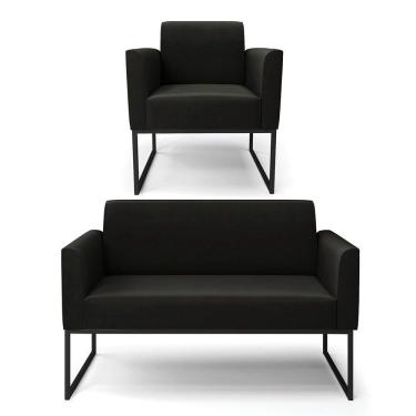 Imagem de Sofá Namoradeira Com Poltrona Base Industrial Preto Marisa Suede Preto
