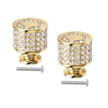 Imagem de JGHITROME Puxadores de gaveta de cristal de strass, puxador de gaveta estilo europeu 2 peças de puxador de cristal de strass, puxador dourado estilo europeu, puxadores de porta de móveis, puxador de