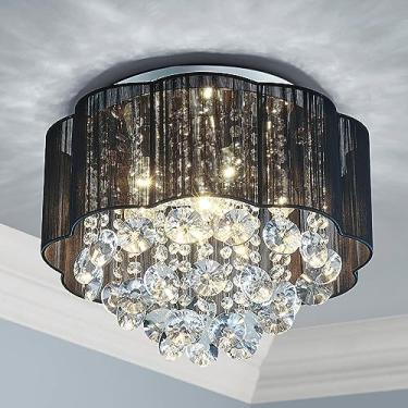 Imagem de AGV LIGHTING 2021011 Luminária de teto de tambor de gota de chuva moderna de cristal, perfeita para sala de jantar, banheiro, quarto, sala de estar, 4 lâmpadas E12 necessárias, D12 x H10, abajur de