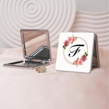 Imagem de Espelho de maquiagem portátil Flower Alphabet Series, mini espelho portátil dobrável, espelho de contorno quadrado portátil de dupla face, adequado para todos em qualquer ocasião