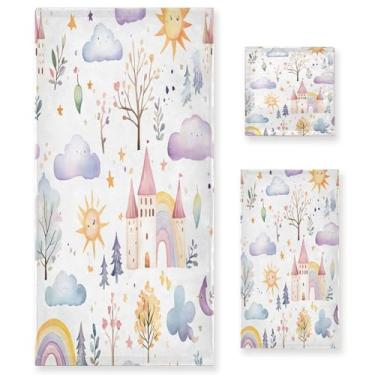 Imagem de xigua Conjunto de toalhas de banheiro arco-íris pastel aquarela absorvente macio 3 peças toalha de banho toalha de mão toalhas decorativas para banheiro, academia, hotel, praia, piscina