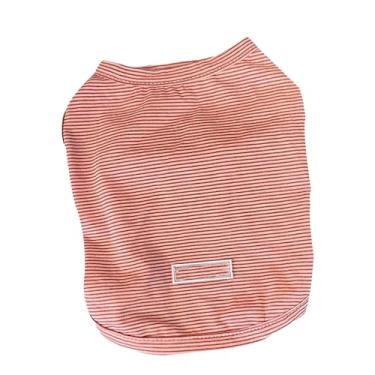 Imagem de Camiseta listrada para cães, algodão macio, confortável, elástico, roupas para cães pequenos, colete para bichon frise schnauzer primavera verão leve (colete listrado vermelho P)