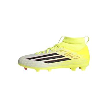 Imagem de adidas Tênis infantil unissex F50 League corte médio firme multi Ground Foot, Team Solar amarelo/preto/vermelho lúcido, 11 Little Kid
