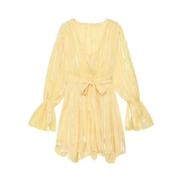 Imagem de Vestido Elegante De Manga Longa Em Seda Sintética Para Mulheres, Vesti