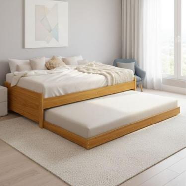 Imagem de Cama Solteiro Reforçada Com Bicama Auxiliar de Madeira Maciça - - TopD