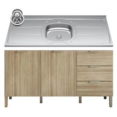 Imagem de Balcão Gabinete Com Pia Inox 160cm Charm K02 Freijó - Mpozenato