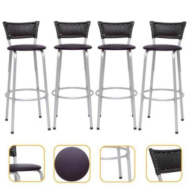 Imagem de Kit 4 Banco Banqueta Alta Estrutura Prata Balcão Bar Área Gourmet Ilha