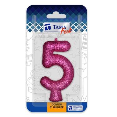 Imagem de Vela de aniversário Número Pink Nº 5 com 10 un. - TAMAROZZI EMBALAGENS