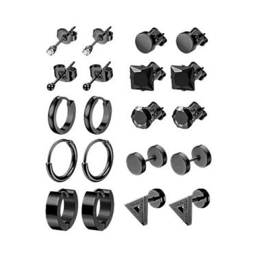 Imagem de Conjunto De Brincos Masculinos Minimalistas Pretos De Aço Inoxidável C